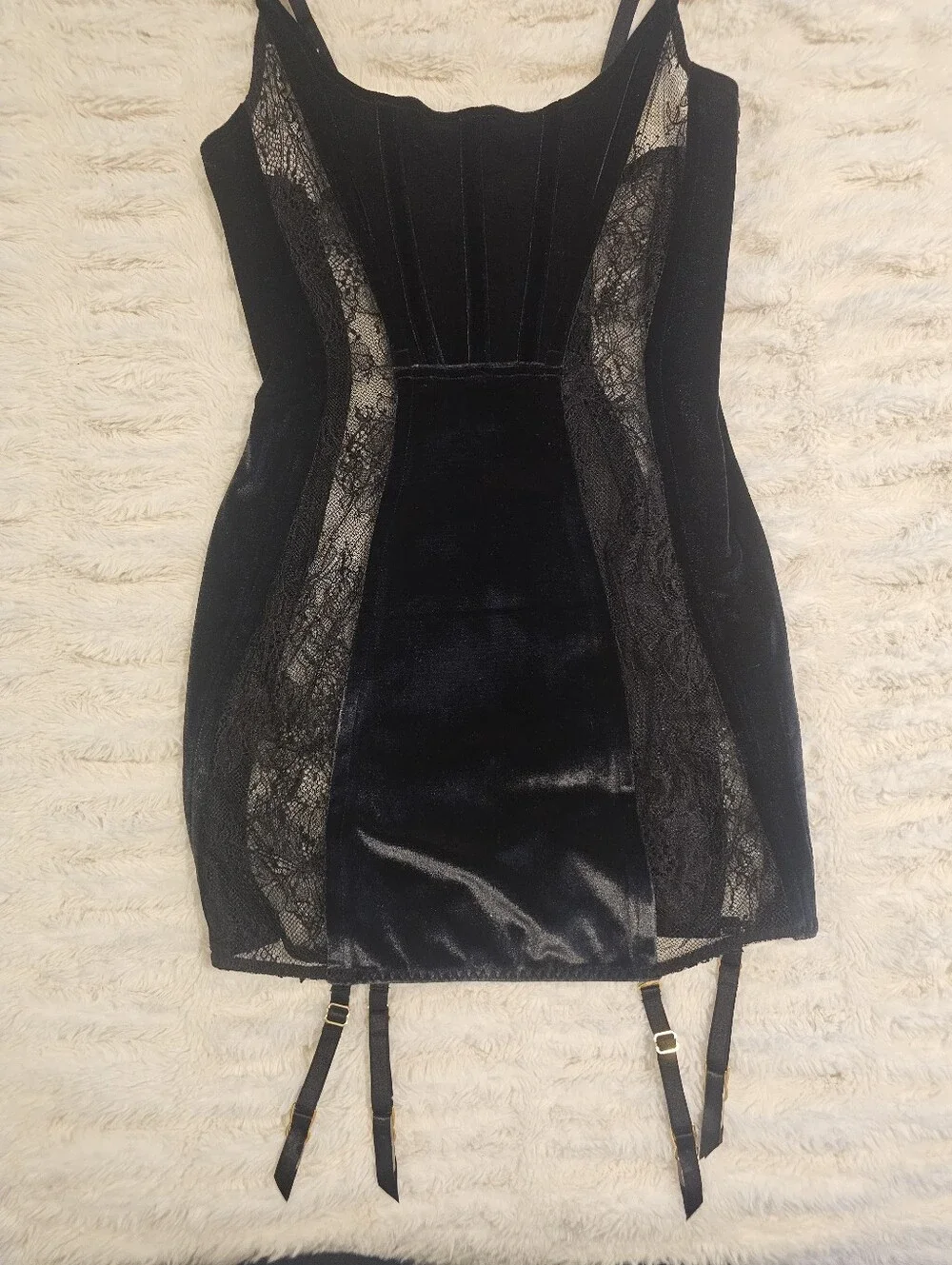 Victoria's Secret Black Velvet Slip With Built In Garter Straps Small